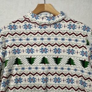 Vtg CST Sport Womens 1X White Christmas‎ Trees Snowflakes Mock Neck Long Sleeve